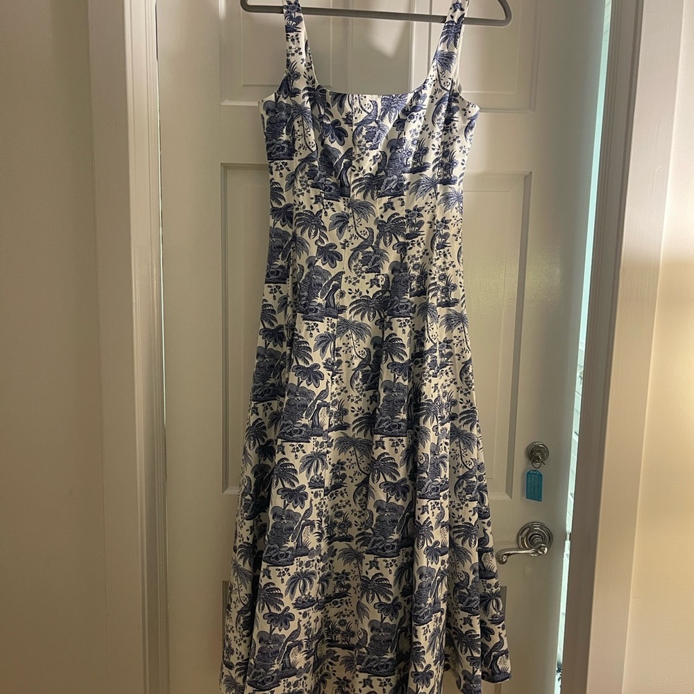 Elegant Blue and White Floral Dress